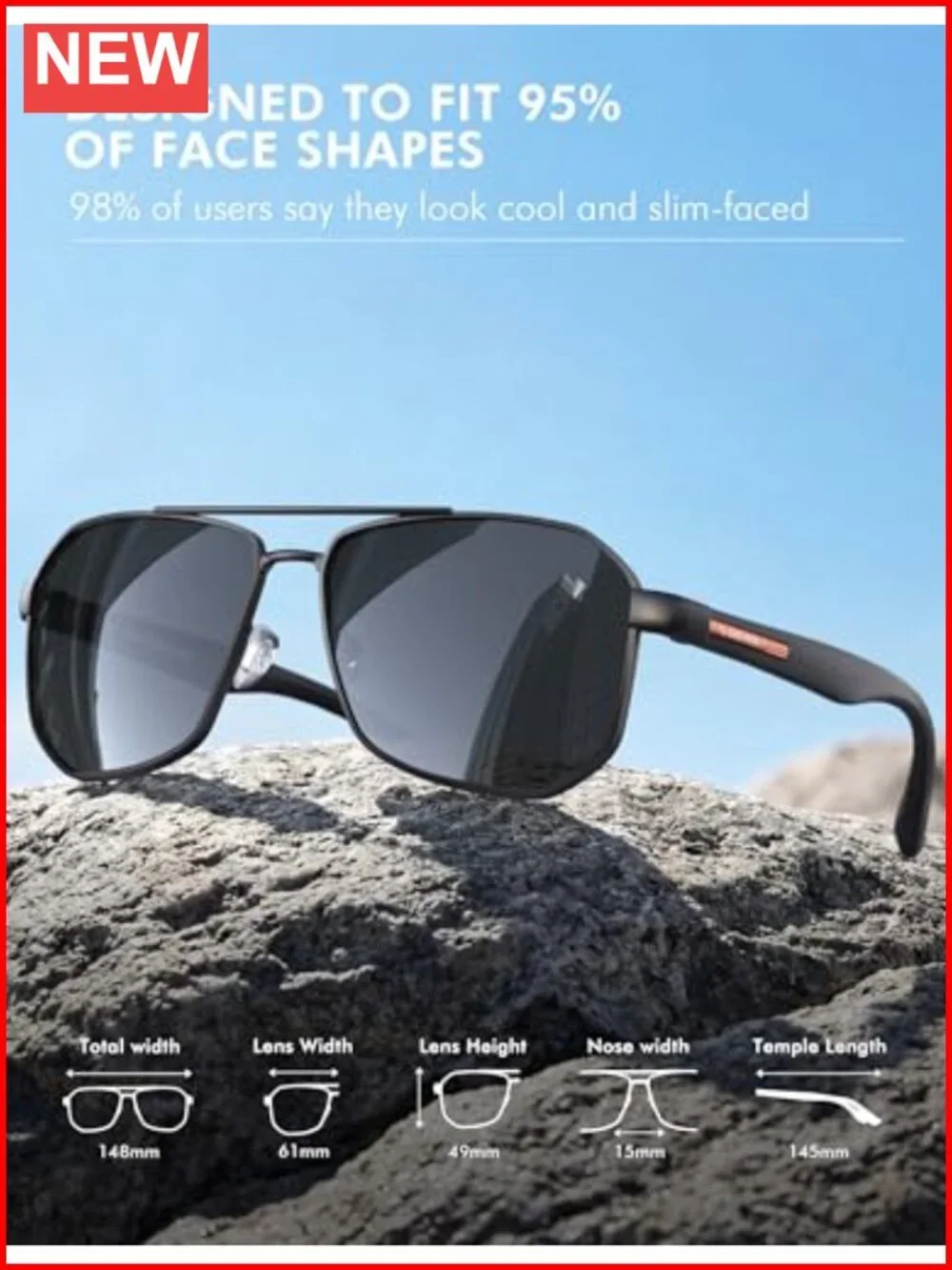 Polarized Square Polygon Aviator Sunglasses UV400 with Gift Box
